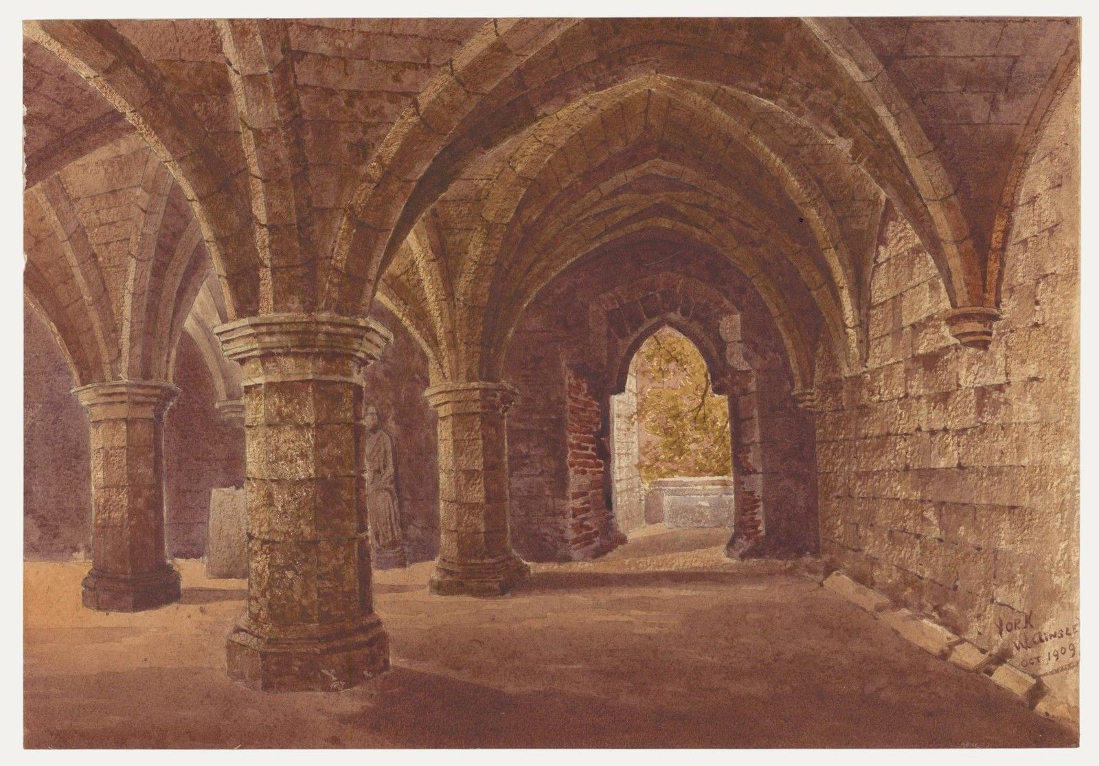 W. Ainsley 1909 Watercolour, St Leonard's Hospital, York