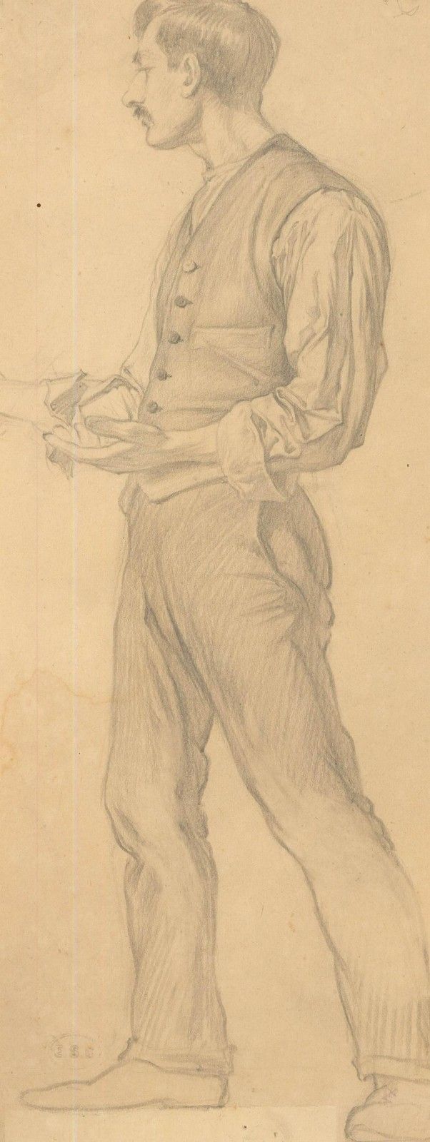 Edward Ridley (1883 1946) Graphite Drawing, Gentleman In A Waistcoat photo furniture