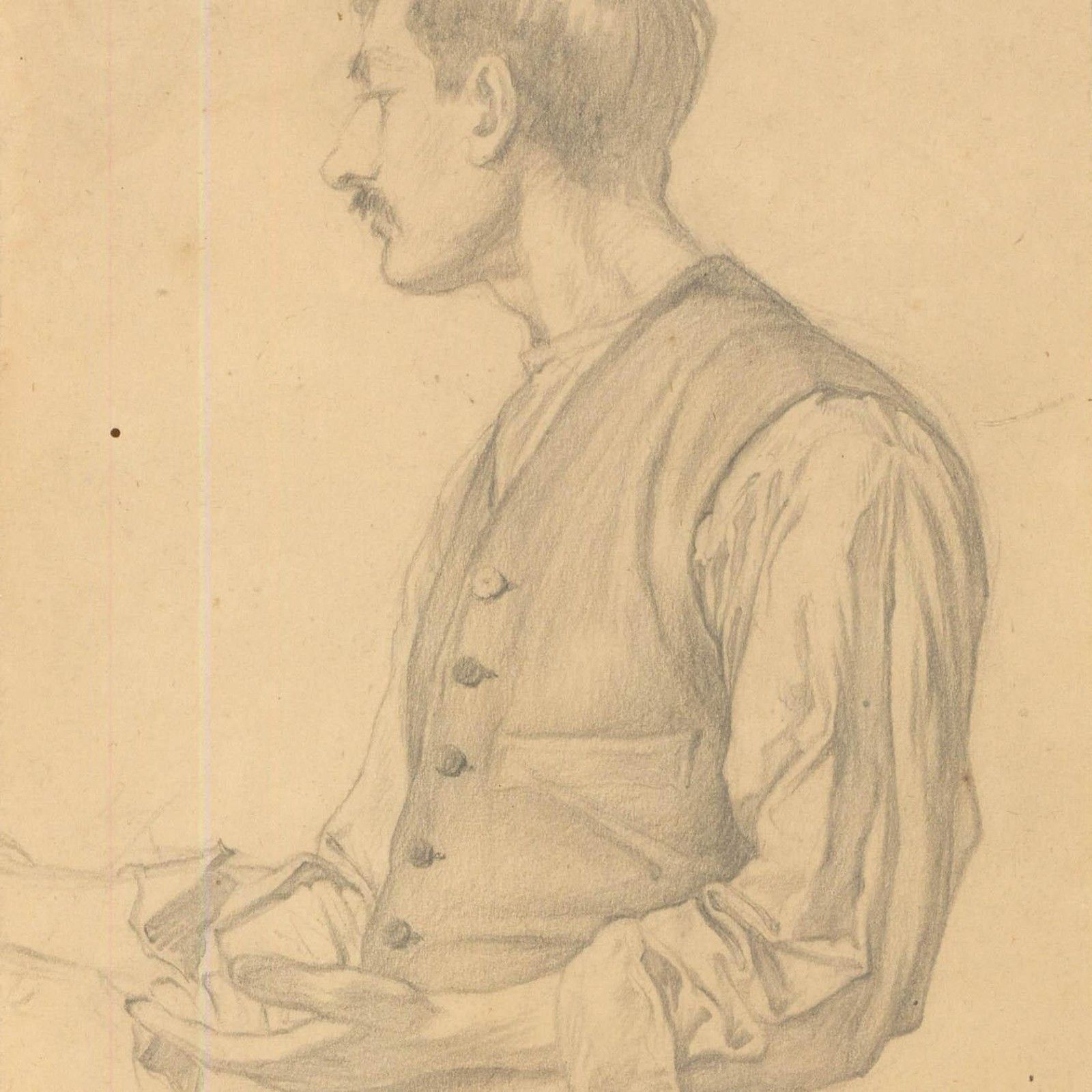 Edward Ridley (1883 1946) Graphite Drawing, Gentleman In A Waistcoat photo for sale