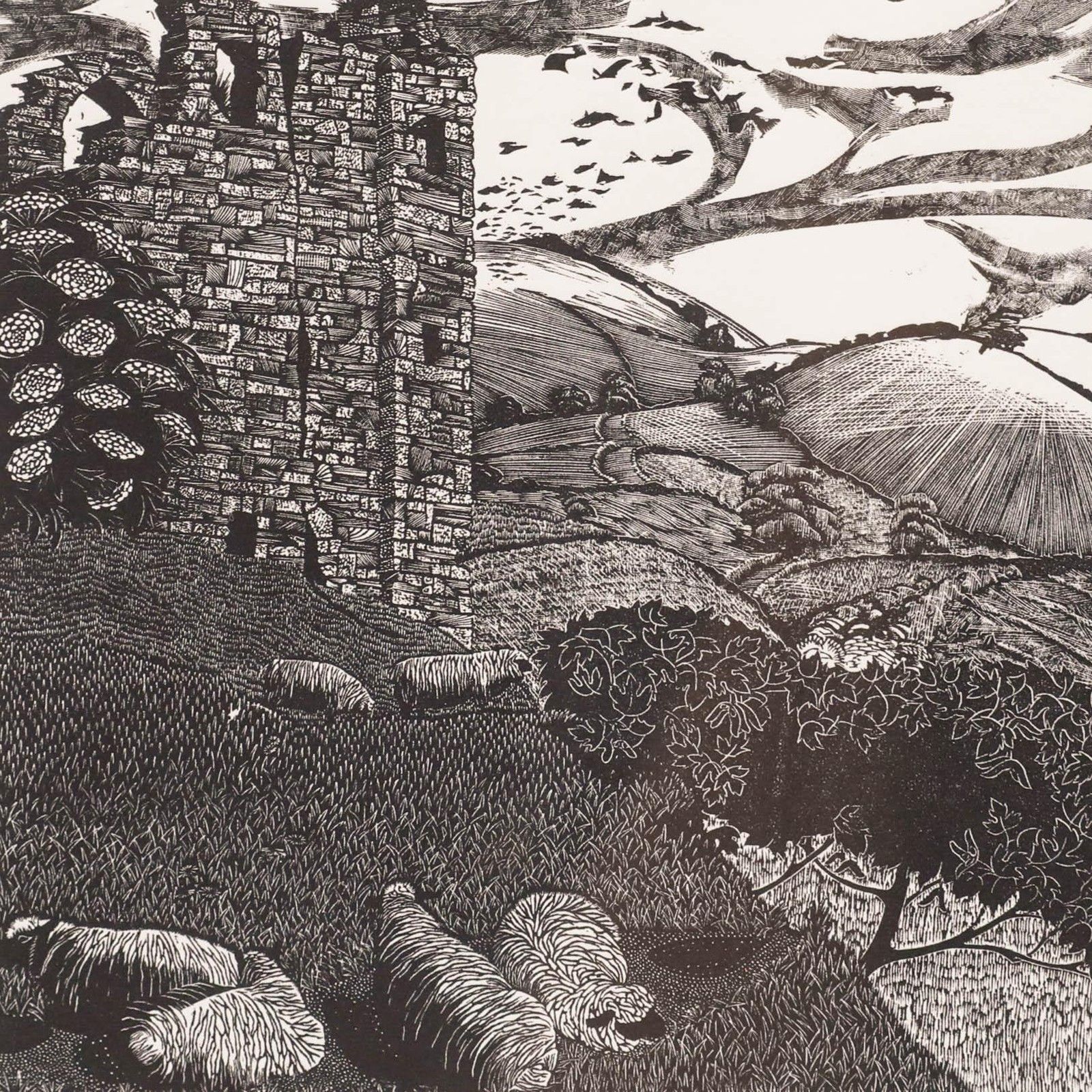 Sarah Van Niekerk (1934 2018) 20th Century Wood Engraving, Clun Castle photo Art