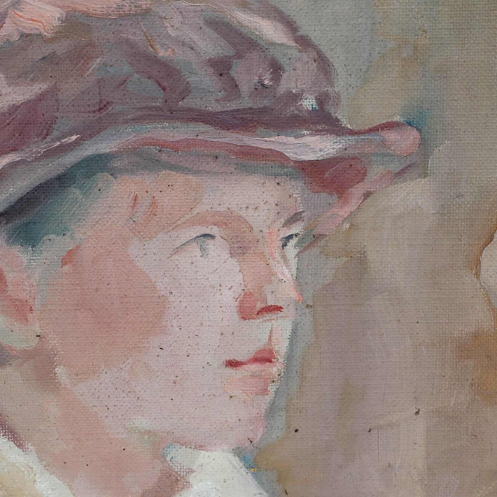 20th Century Oil Girl In A Pink Hat photo for sale