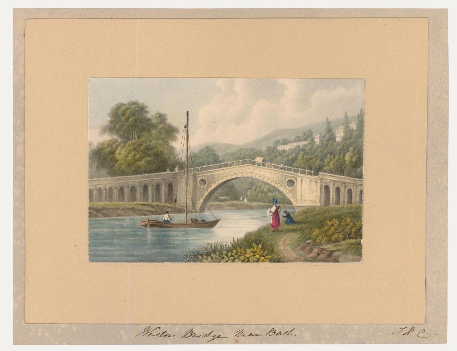 Thomas Remnant Charleton (1756 1849) Watercolour, Weston Bridge Near Bath