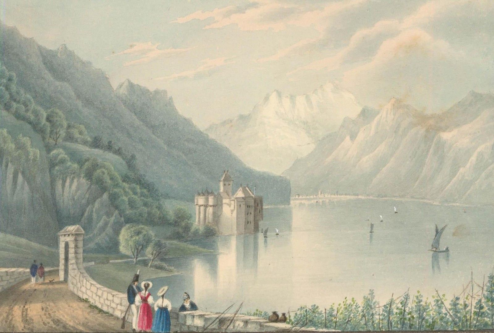 Thomas Remnant Charleton (1756 1849) Watercolour, Castle Of Chillon photo furniture