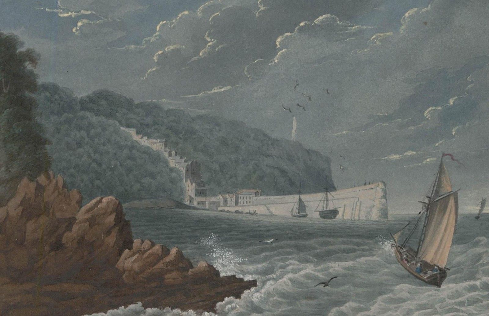 Thomas Remnant Charleton (1756 1849) Watercolour, Clovelly Bay photo furniture