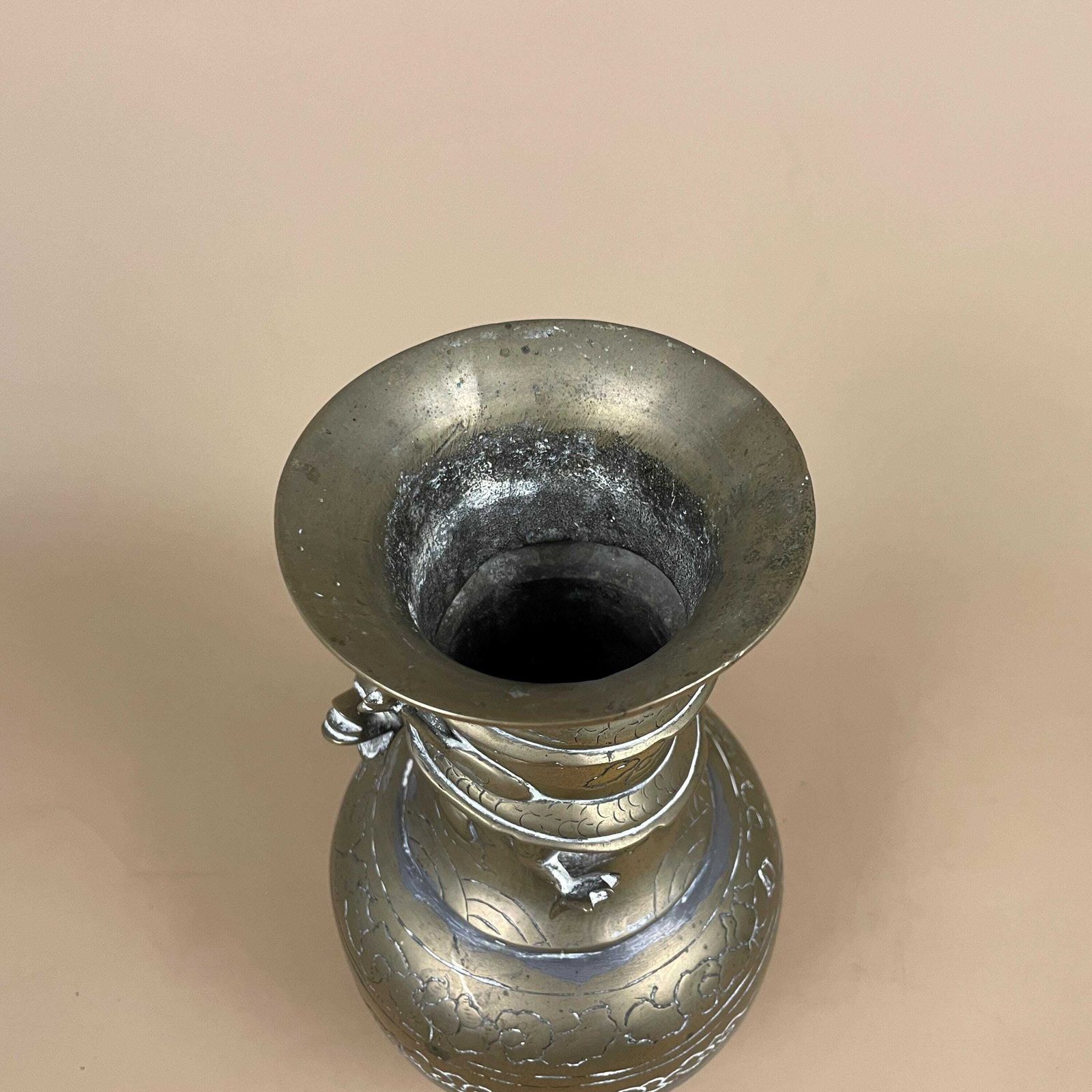 Gold Brass Oriental Chinese Vase Decorative Pot Antique Asian Hand Wrapped Dragon Twisted Pattern Decorative Vintage Engraved Traditional photo buy