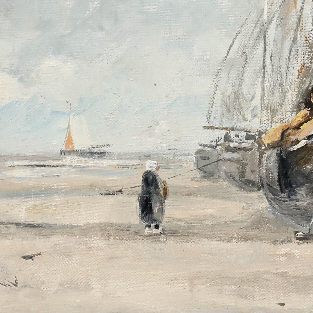 After Munthe Morgenstjerne Early 20th Century Oil, Beached Boats photo Art