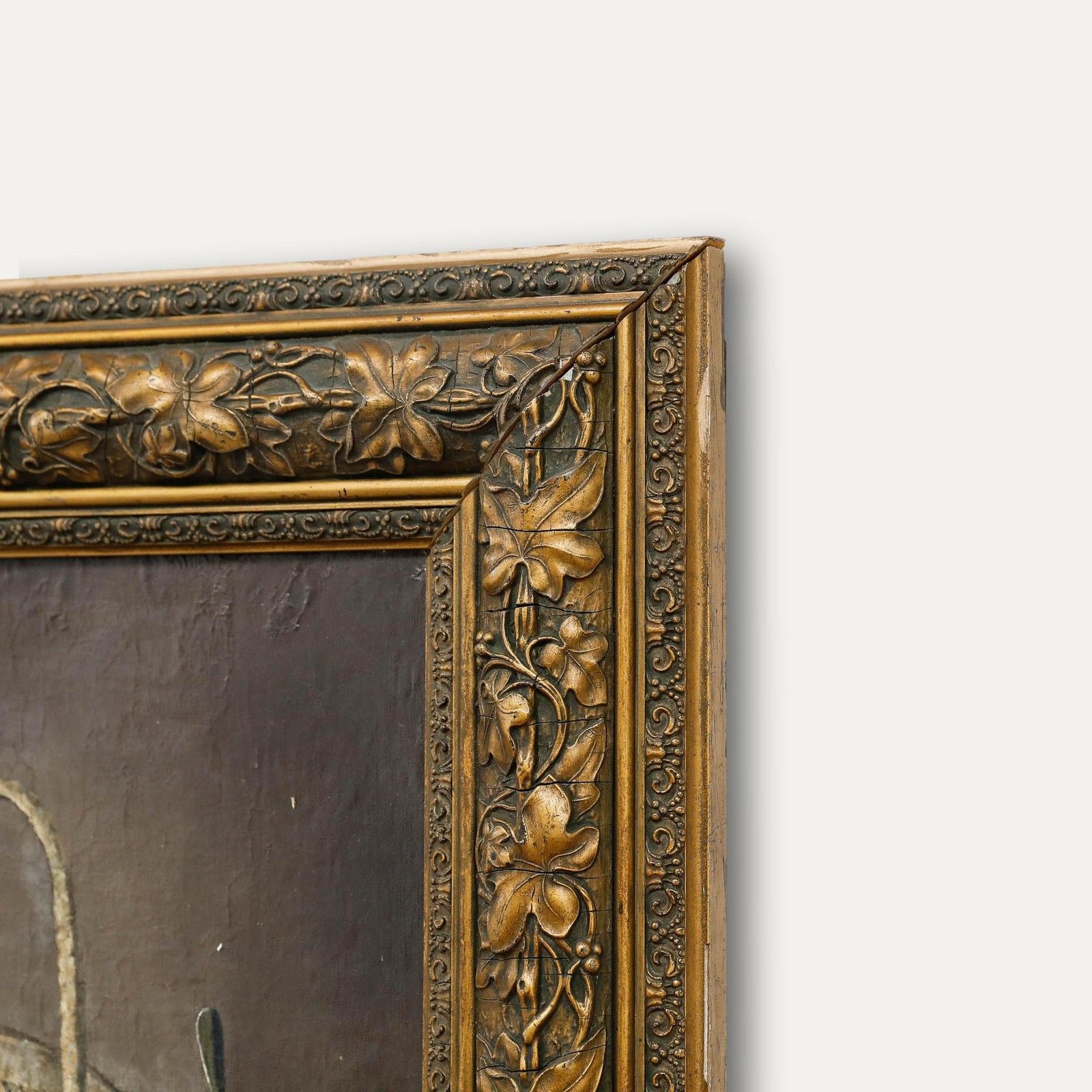 Framed 19th Century Oil Flowers, Lemon, And Pigeon photo vinterior