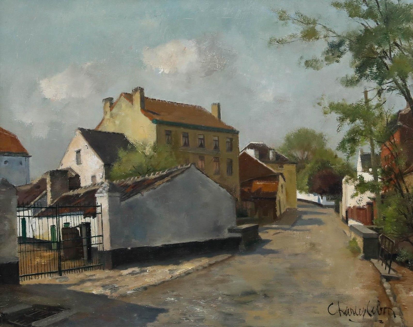 Charles Lebon (1906 1957) Mid 20th Century Oil, Belgian Street Scene photo furniture