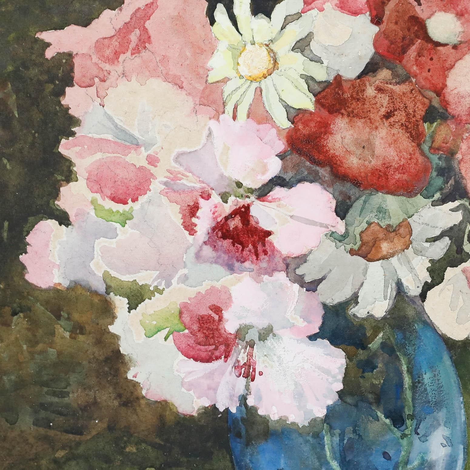 Framed Early 20th Century Watercolour Still Life Of Flowers In A Vase photo Art