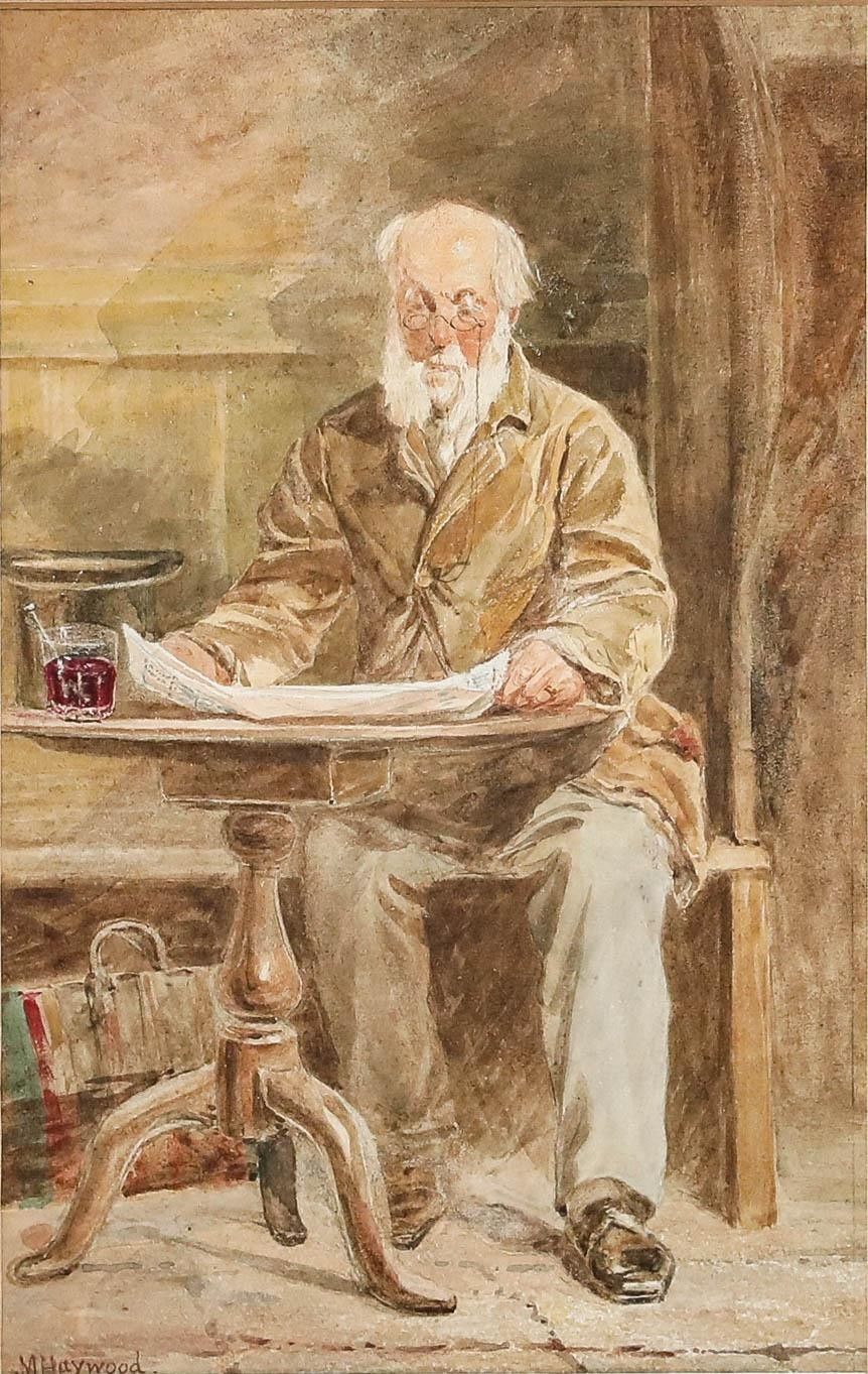 M. Haywood Framed Late 19th Century Watercolour, Reading The Morning Paper photo furniture