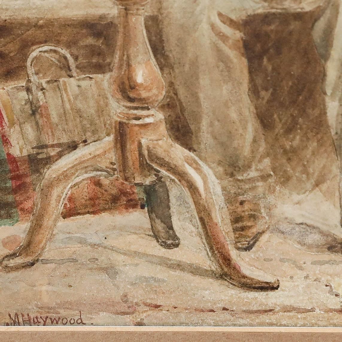 M. Haywood Framed Late 19th Century Watercolour, Reading The Morning Paper photo vinterior