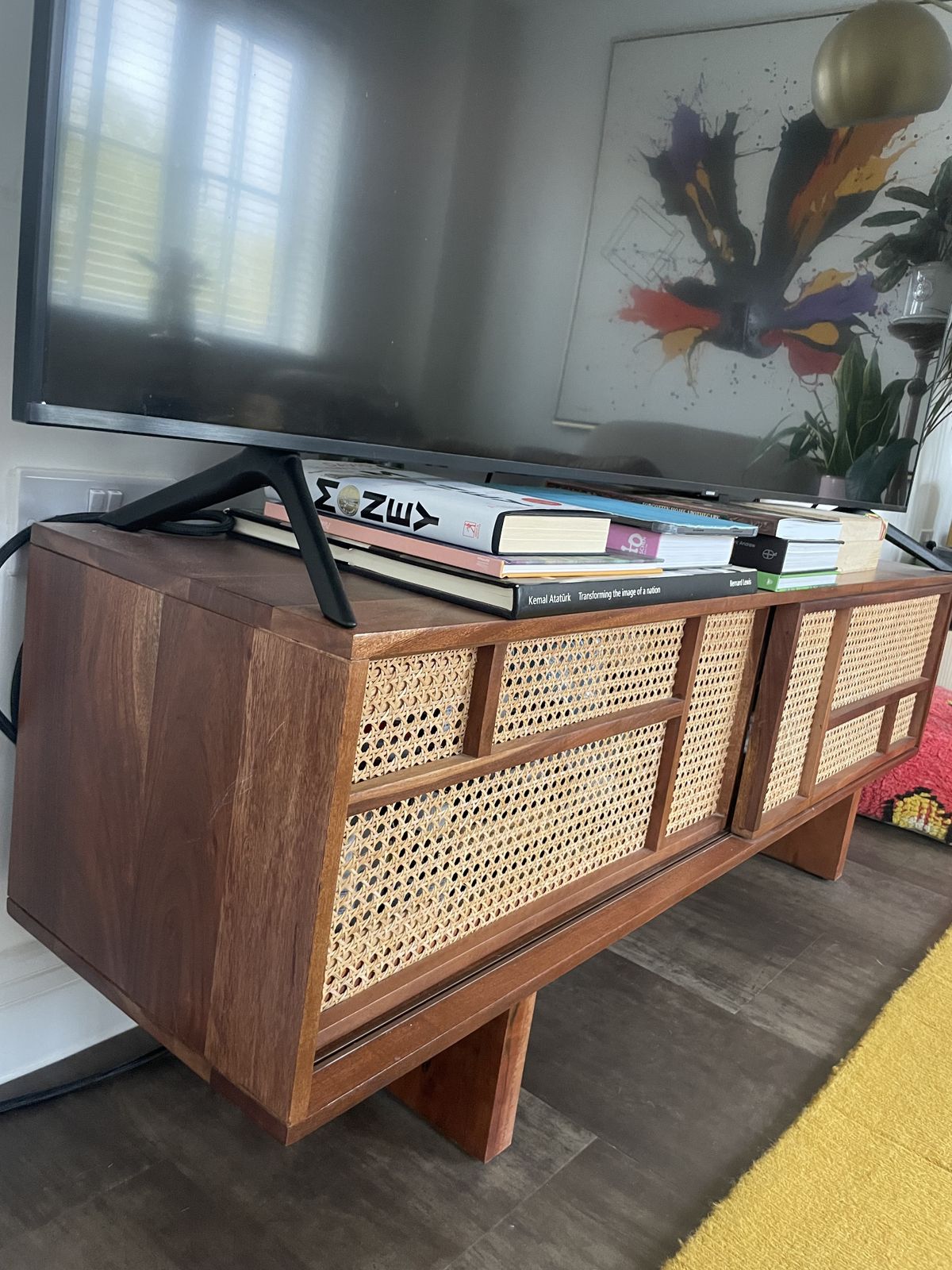 Swoon Brand Tv Stand, Dark Brown Acacia & Natural Rattan photo 479.0