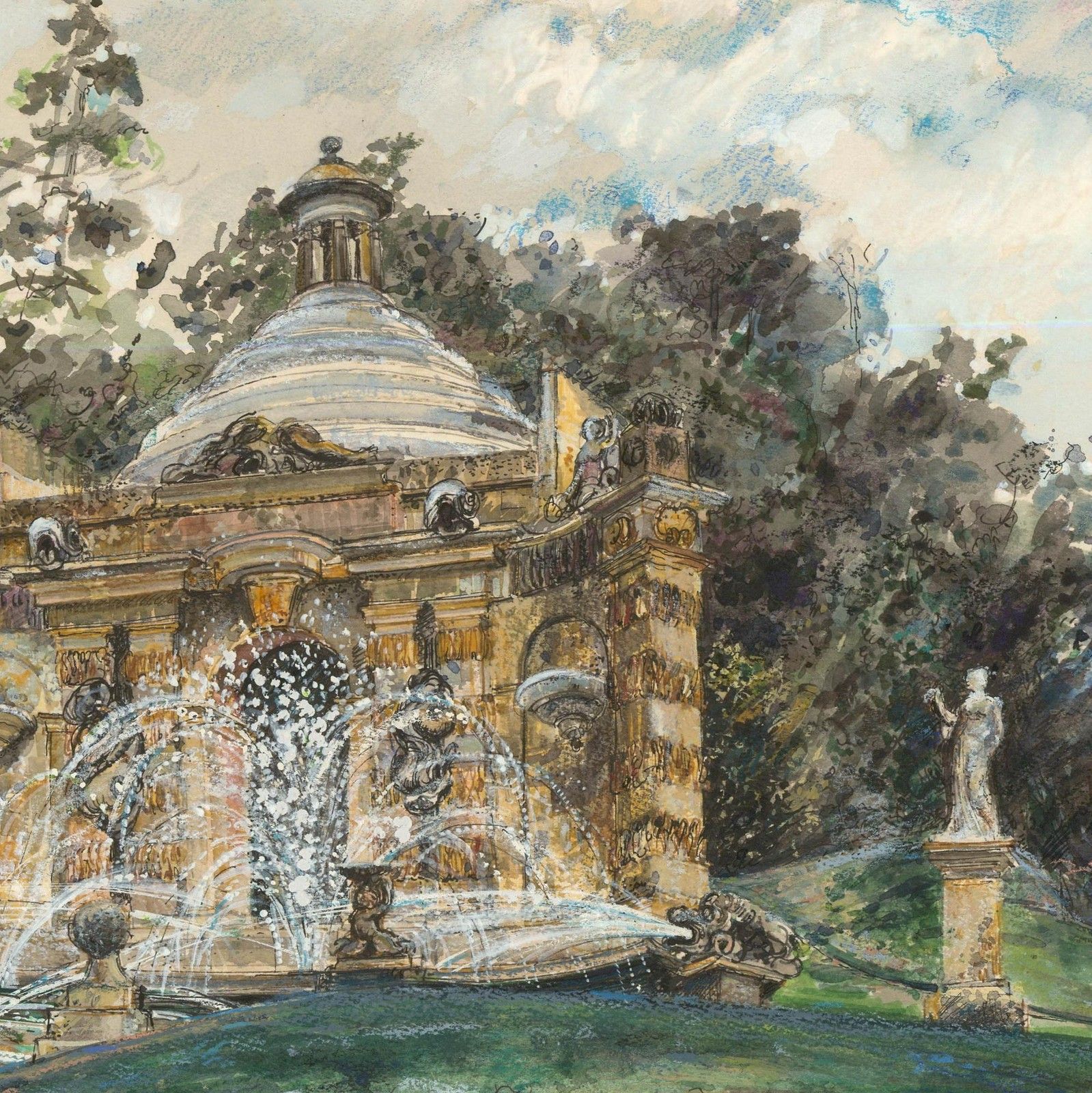 Norah K. Rogerson 20th Century Watercolour, The Cascade House, Chatsworth photo for sale