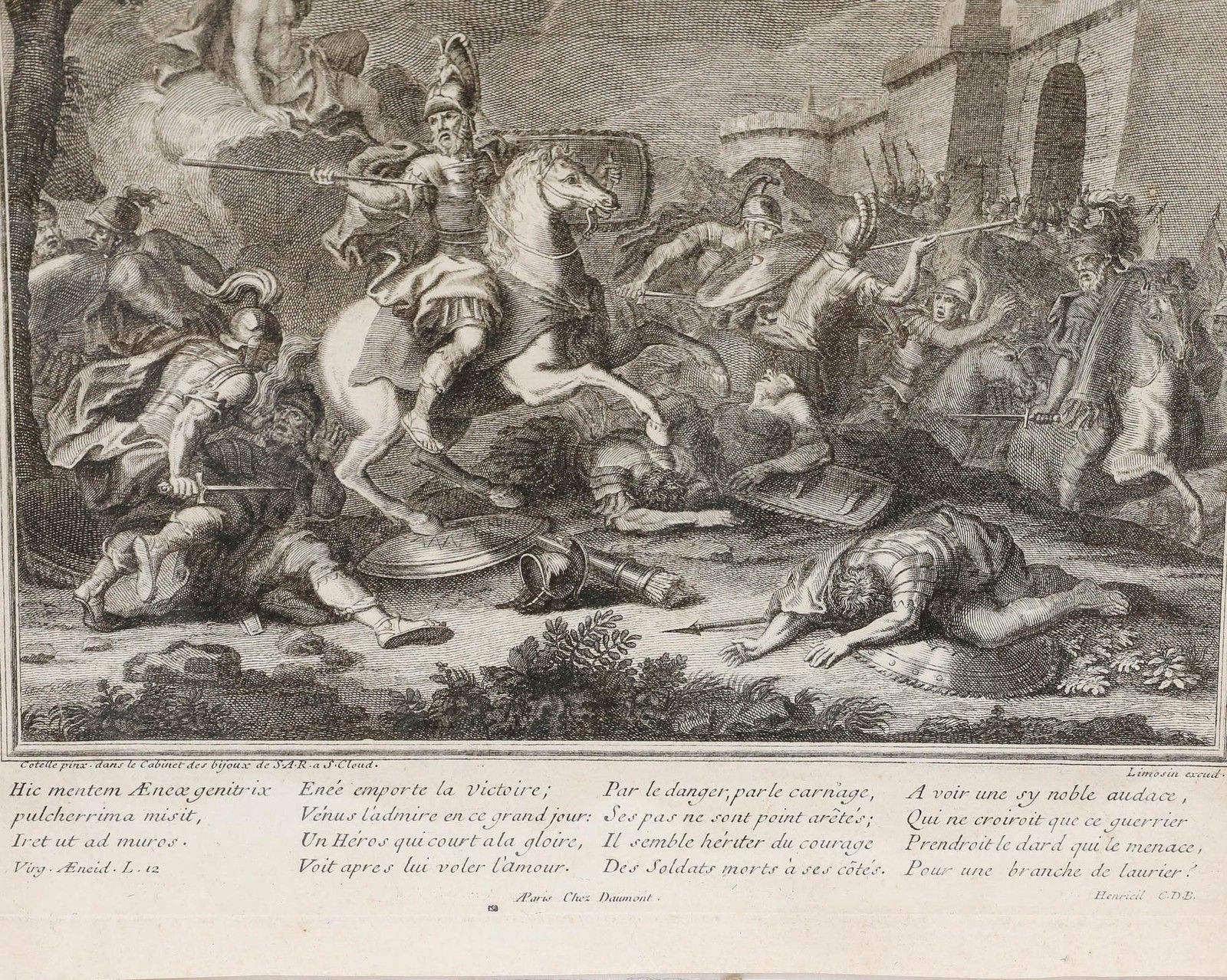 Joseph Limosin (1700 1746) After Jean Cotelle Engraving, Victoire D'enée photo Art