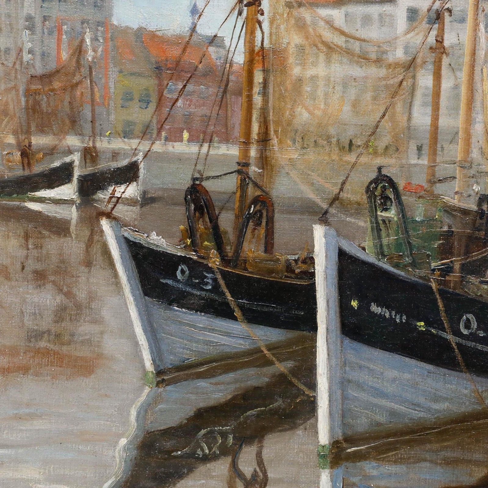 Anne Berty Mid 20th Century Oil, Ostend Fishing Boats photo Art