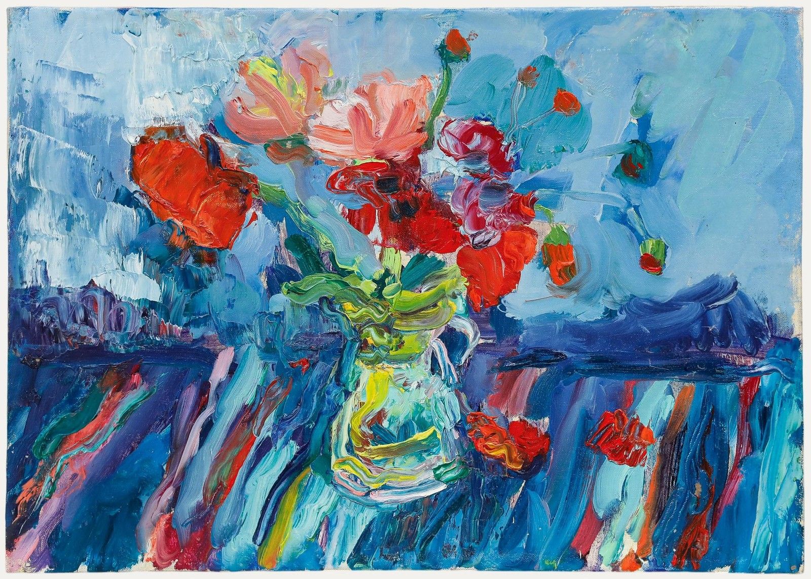 Annelise Firth (B.1961) Contemporary Oil, Pink & Red Poppies