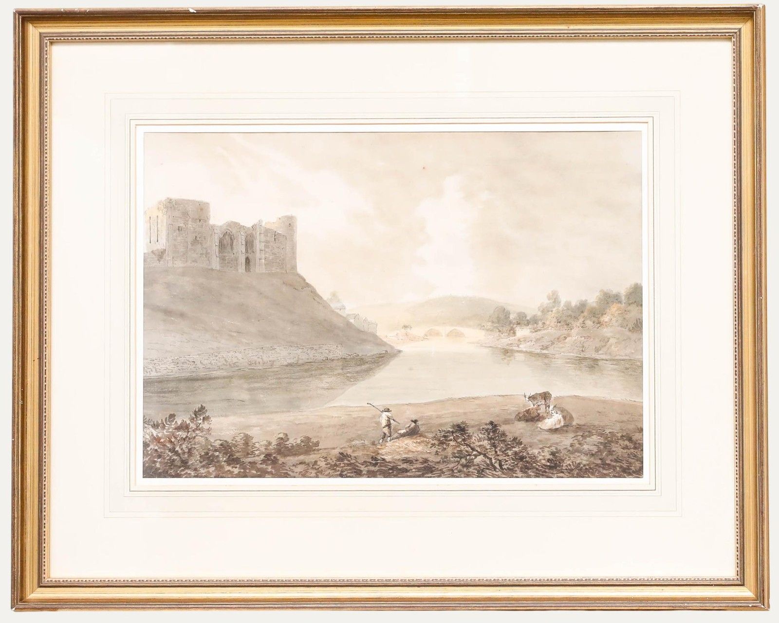 Attrib. Francis Nicholson (1753 1844) Watercolour, Castle And Cattle