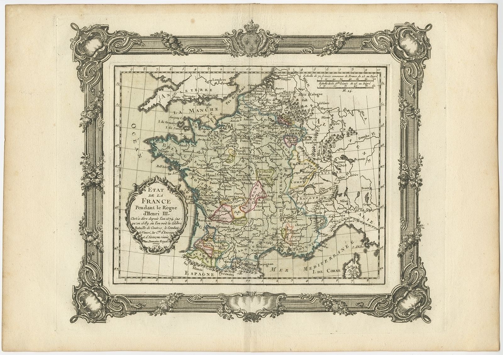 Antique Map Of France Under The Reign Of Henry III By Zannoni (1765)
