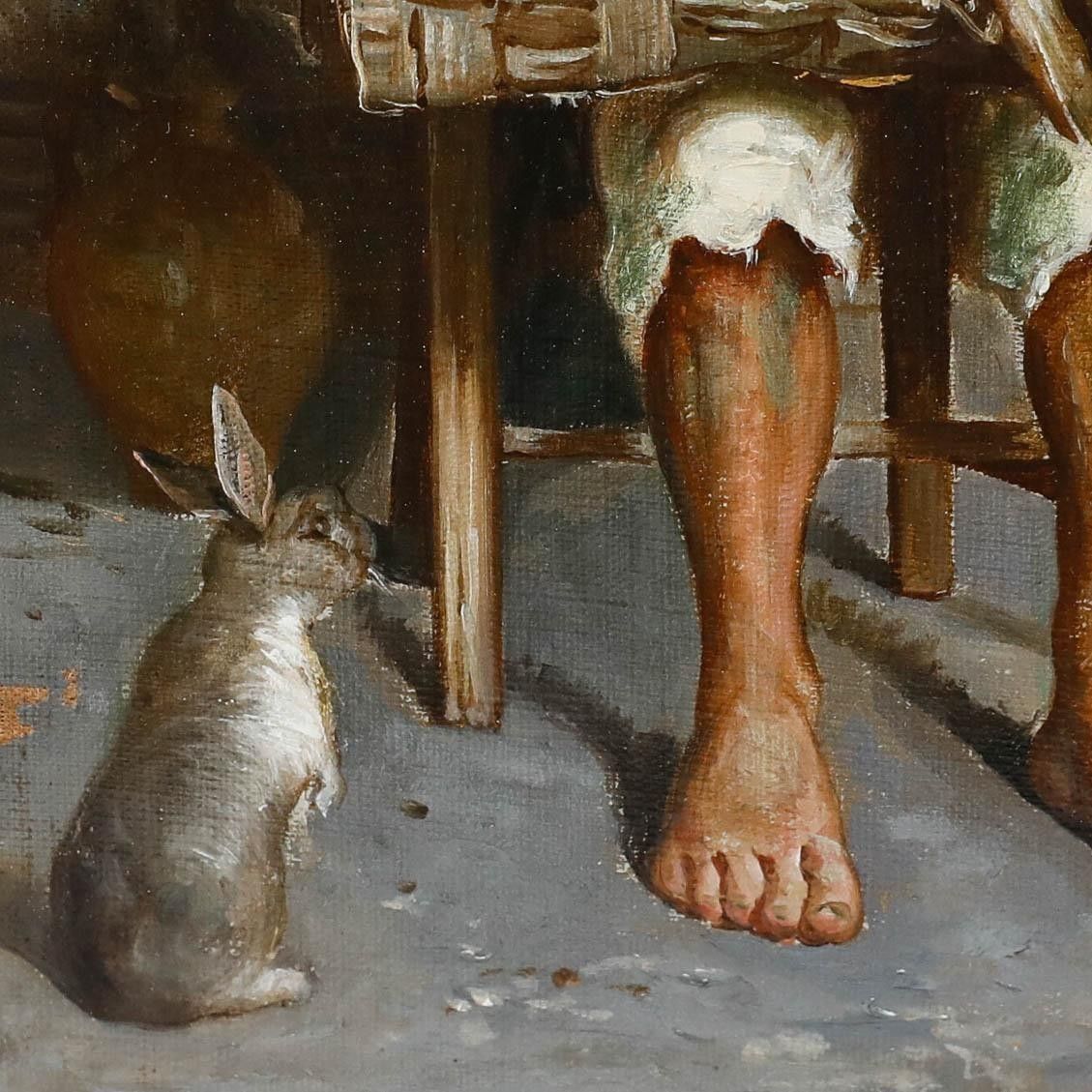 Italian School Early 20th Century Oil The Rabbit Catcher photo 250.0