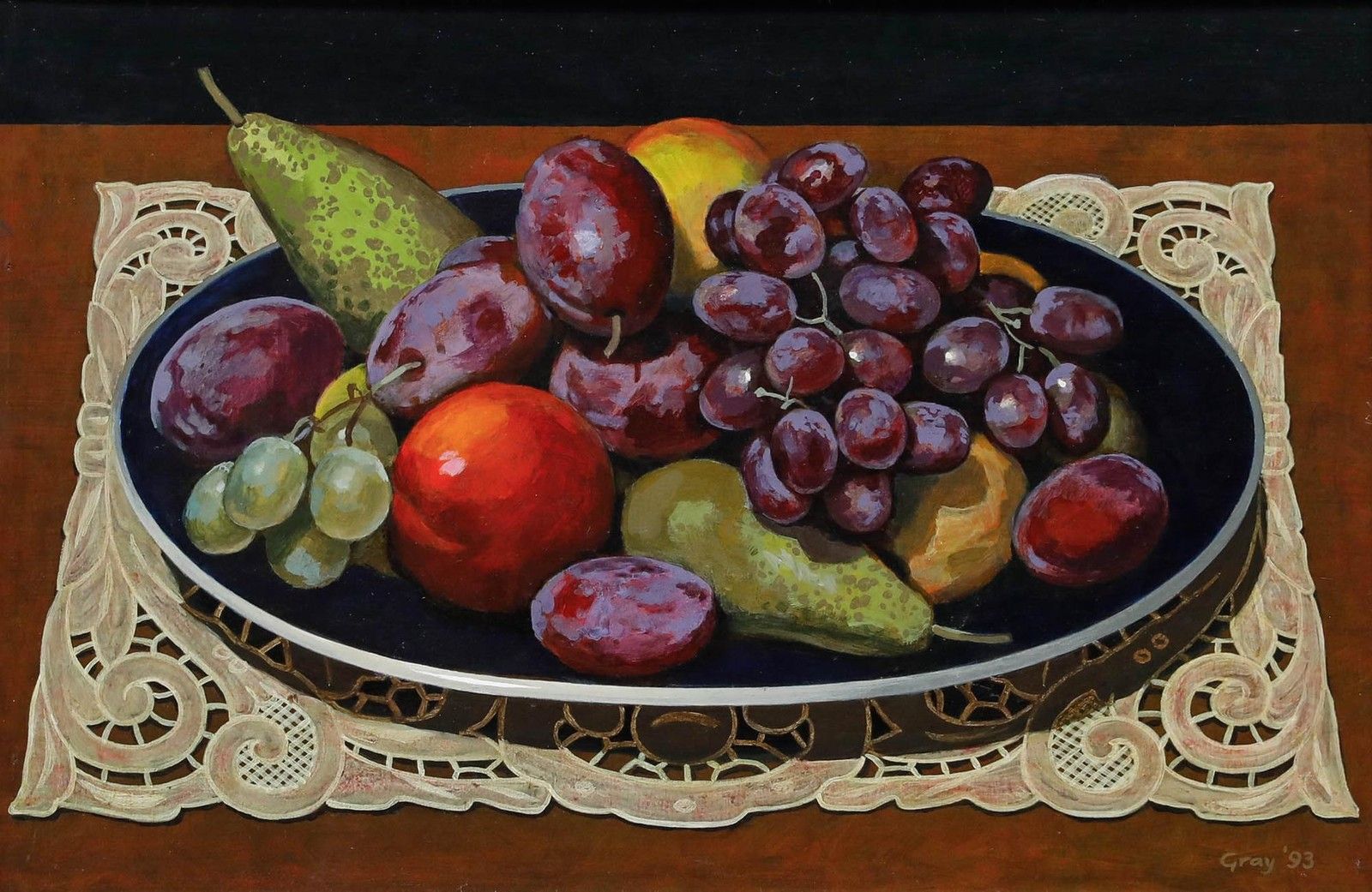 Len Gray 1993 Oil, Still Life Of A Fruit Bowl photo furniture