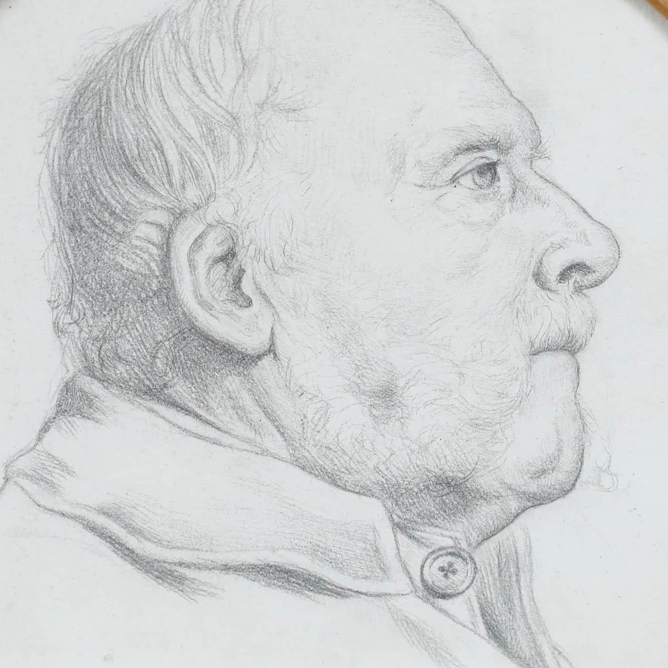 William Henry Ladd 20th Century Graphite Drawing, Bearded Man In Profile photo Art