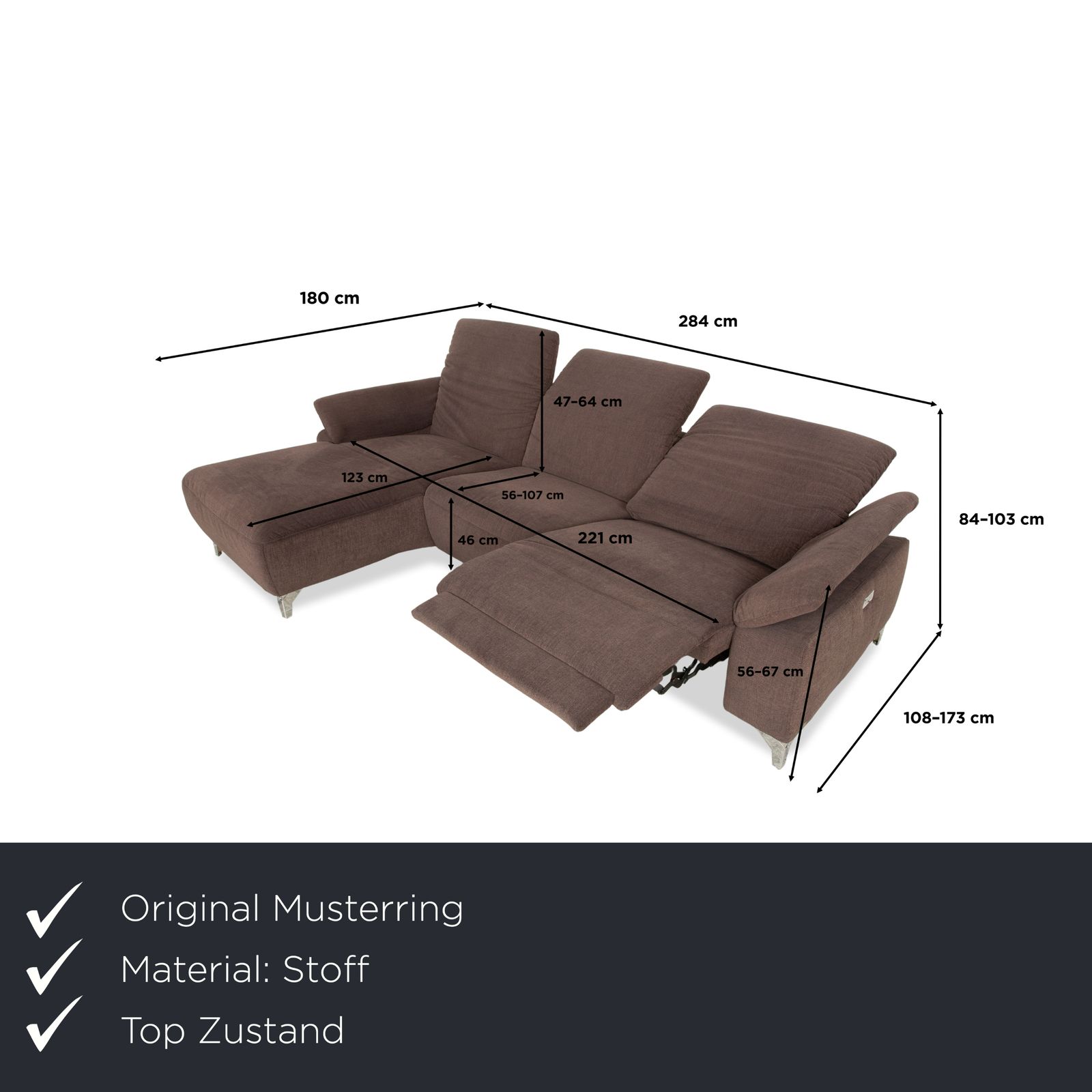 Canapé d'angle Musterring MR 370 en tissu brun, fonction manuelle photo furniture