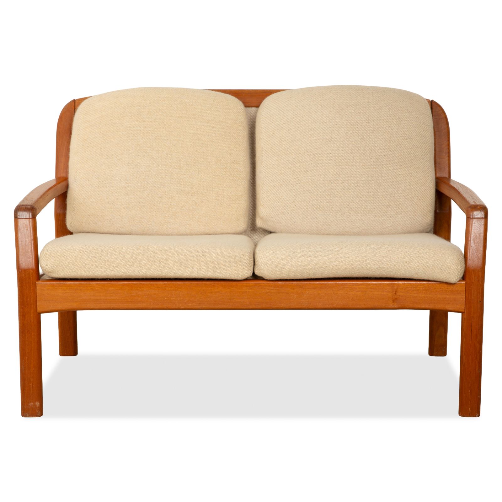 Canapé 2 places Dyrlund en bois et tissu, brun beige, mid-century