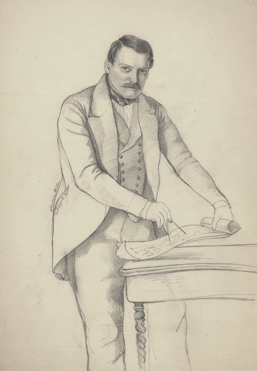 Charlotte Berlichingen Mid 19th Century Graphite Drawing, Gentleman With Compass photo furniture