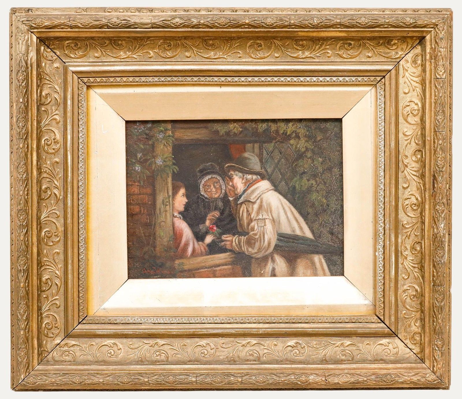John Wood Framed 19th Century Oil, Village Gossips