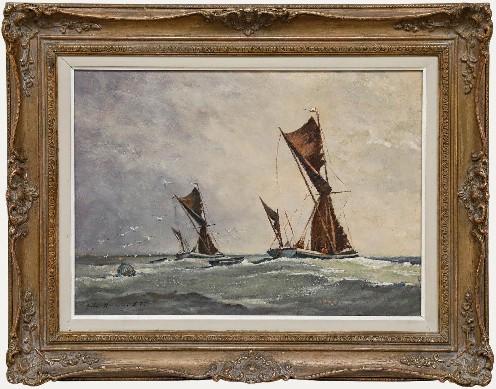John Horwood (1934 1994) 1975 Oil, Fishing Boats At Full Sail