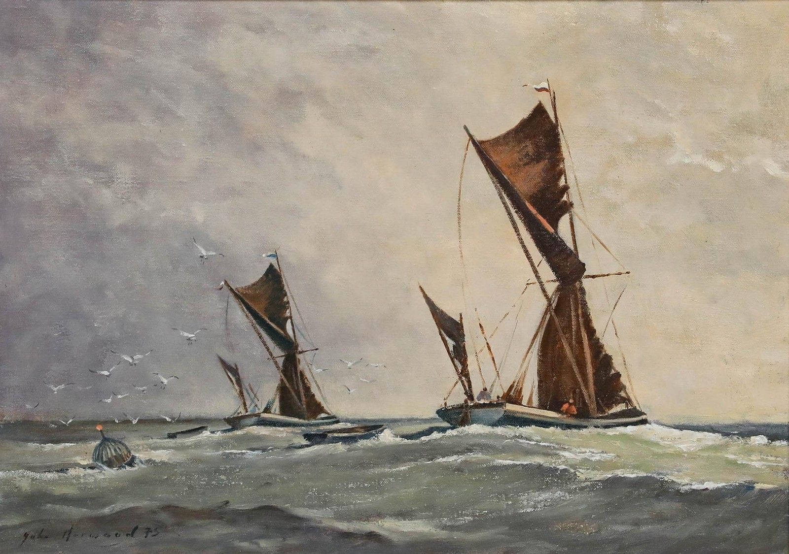 John Horwood (1934 1994) 1975 Oil, Fishing Boats At Full Sail photo furniture