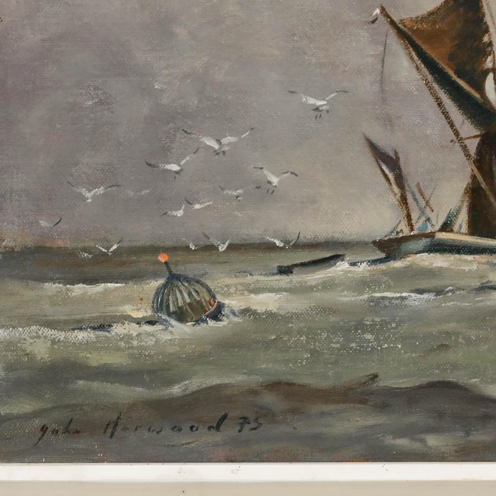 John Horwood (1934 1994) 1975 Oil, Fishing Boats At Full Sail photo buy