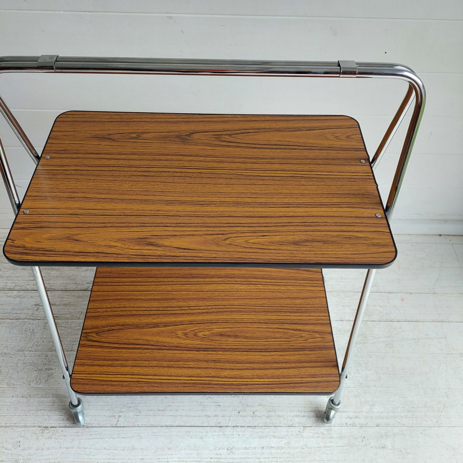 Mid Century Folding Teak Effect Formica Drinks Trolley Retro Chrome Bar Cart Germany 70s photo buy