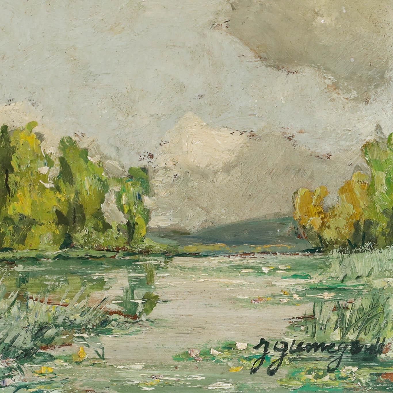 Jean Paul Guinegault (1918 2009) 20th Century Oil, Edge Of The Mayenne River photo Art