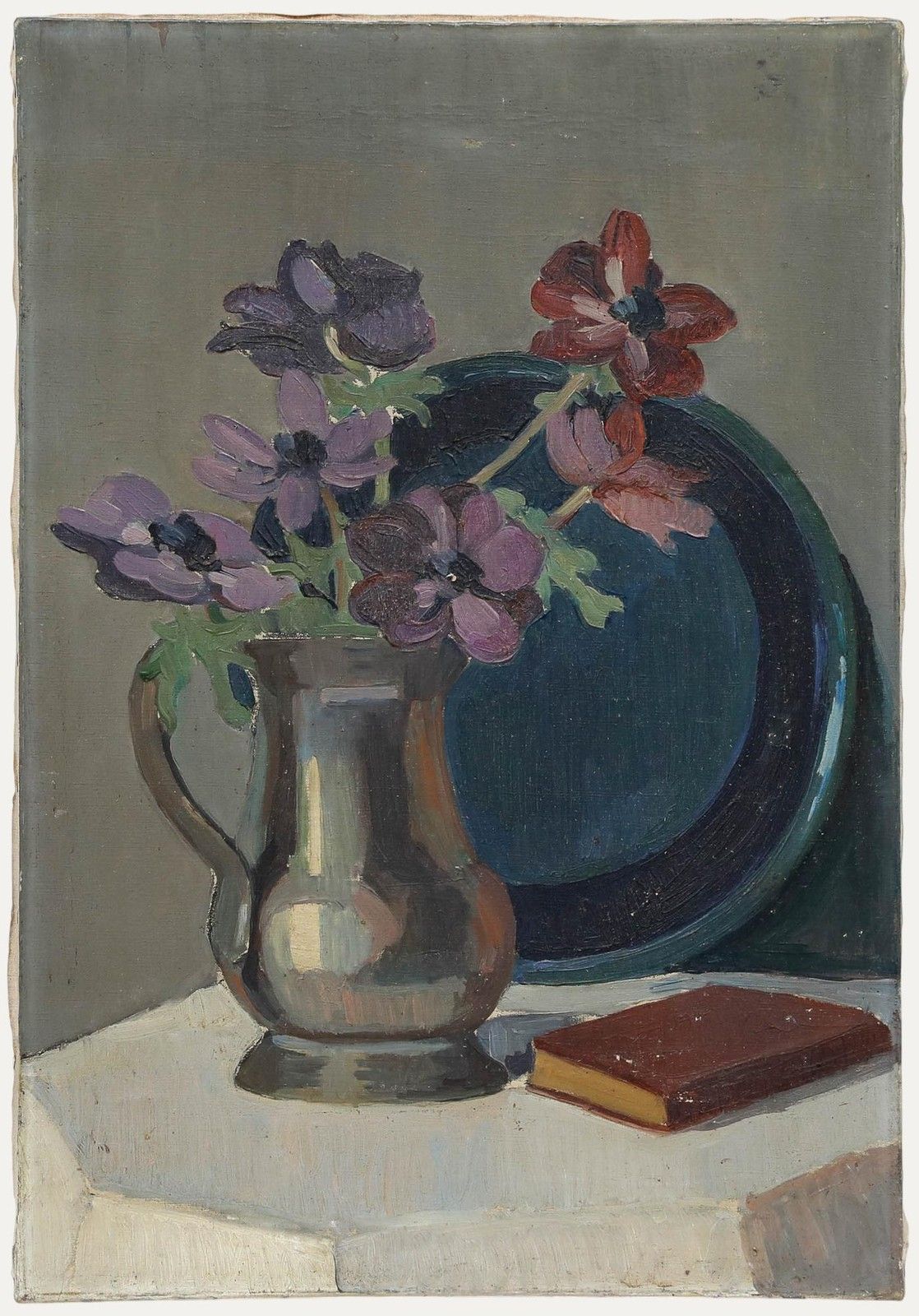 Mid 20th Century Oil Cosmos In A Silver Teapot