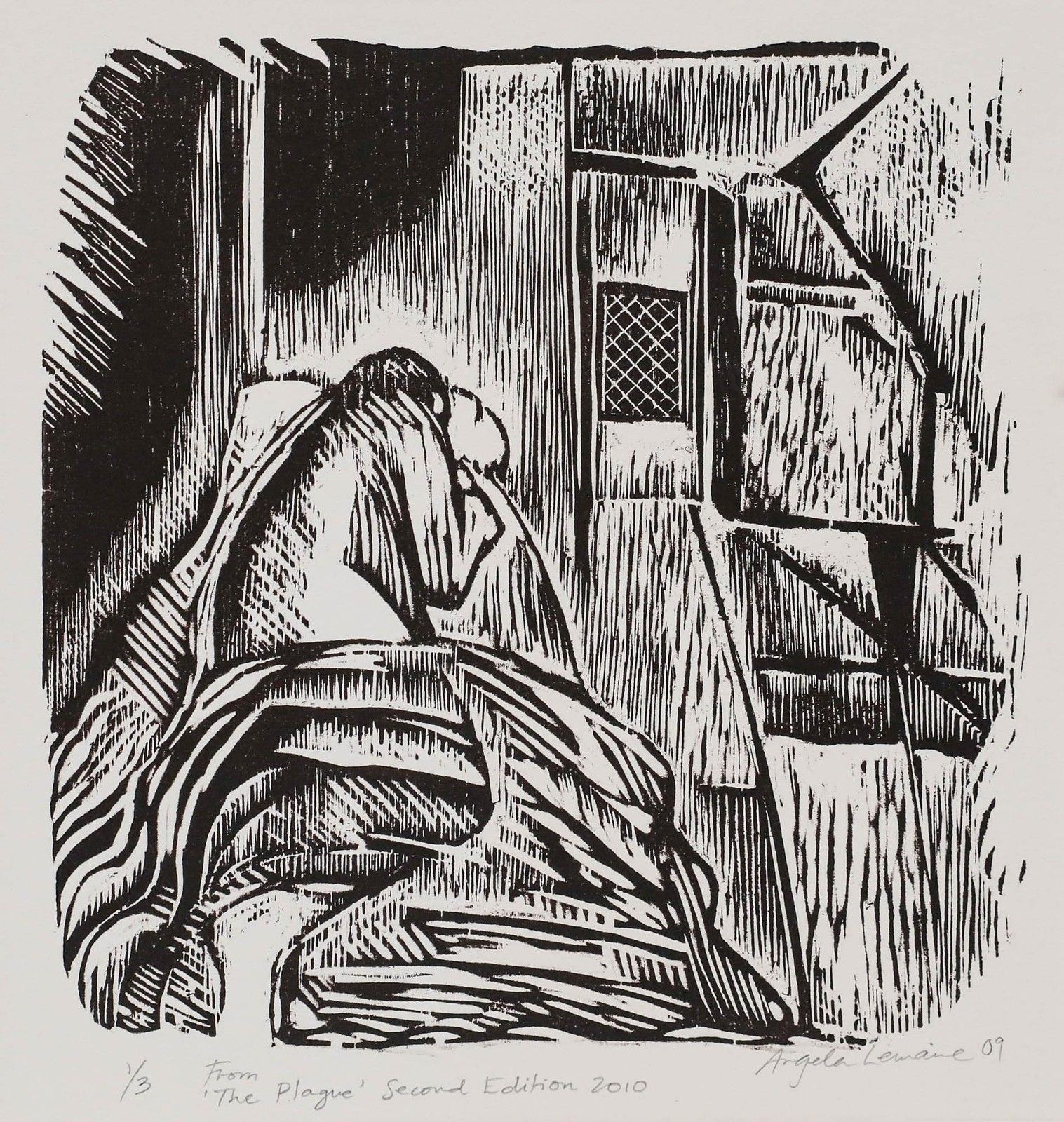 Angela Lemaire (1944 2025) 2010 Woodcut, The Plague photo furniture