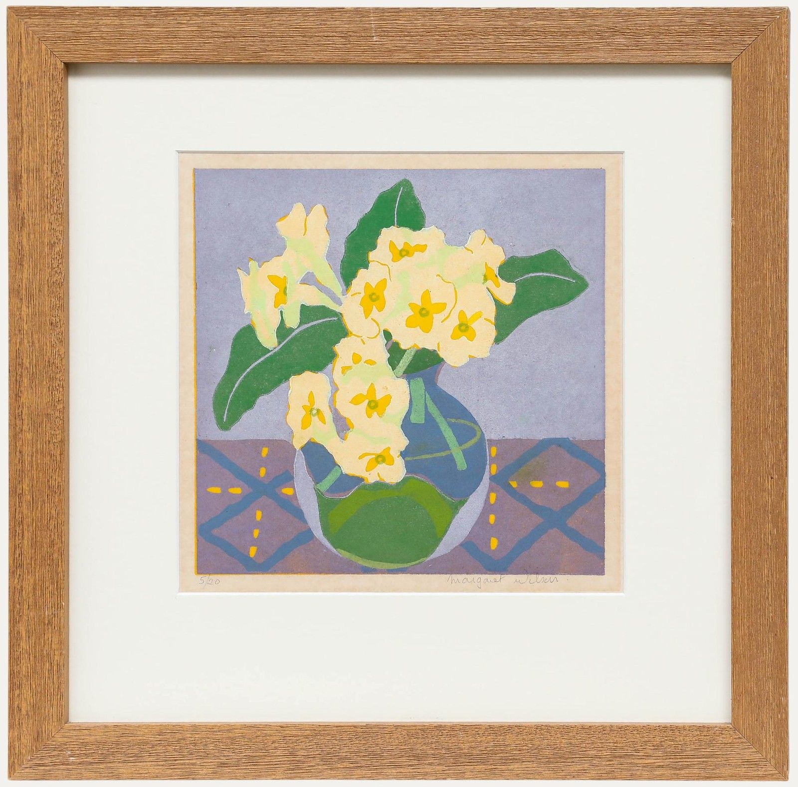 Margaret Wilson Contemporary Linoprint, Primroses