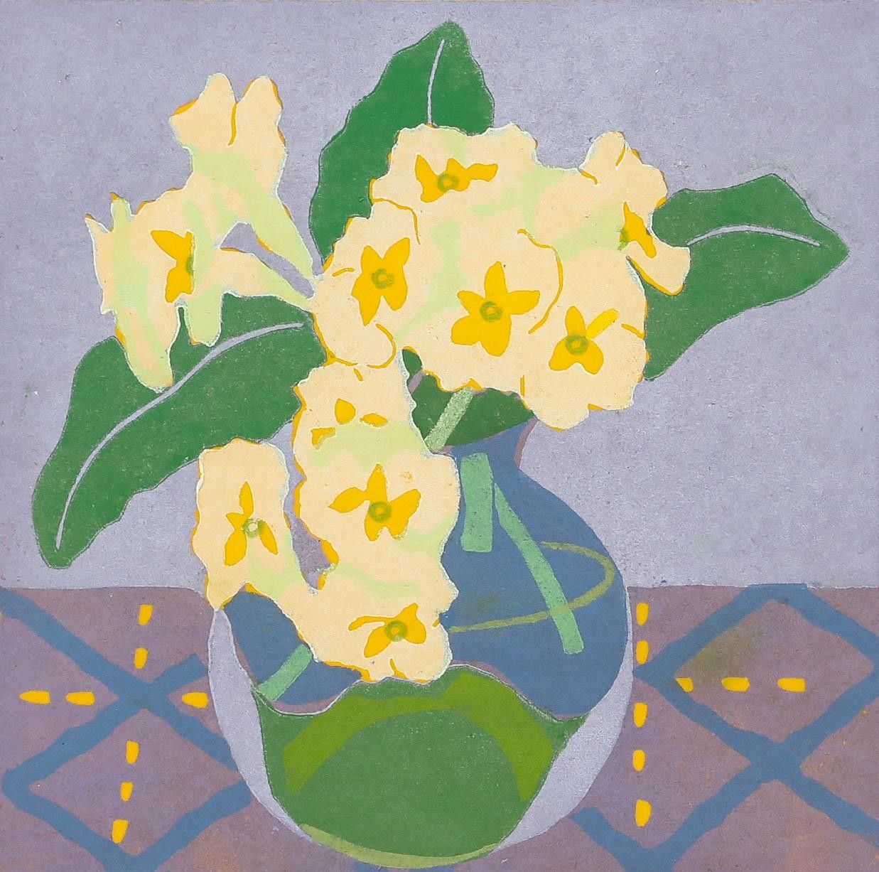 Margaret Wilson Contemporary Linoprint, Primroses photo furniture