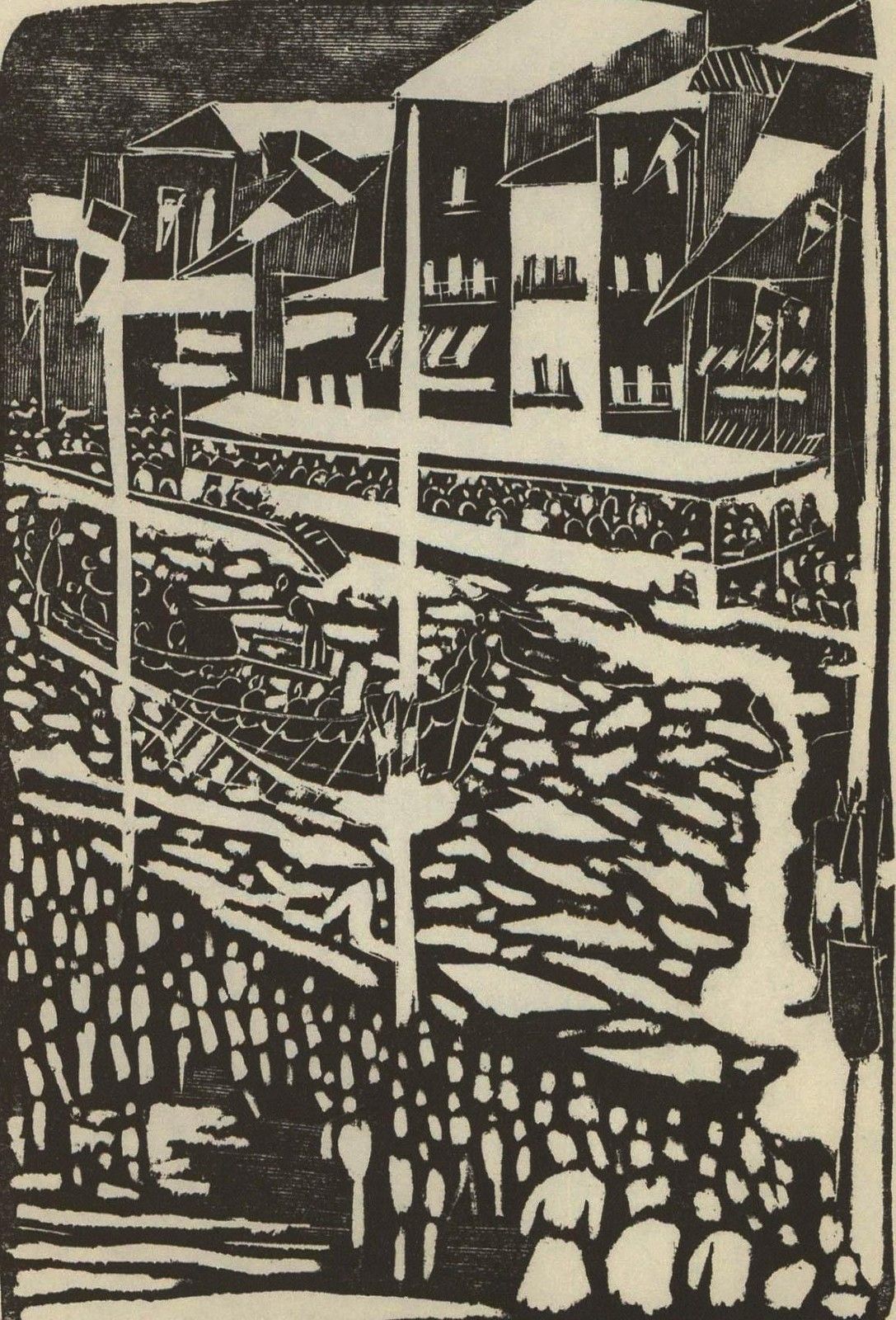 Albert Masri (1927 2020) Mid 20th Century Woodcut, The Race photo furniture
