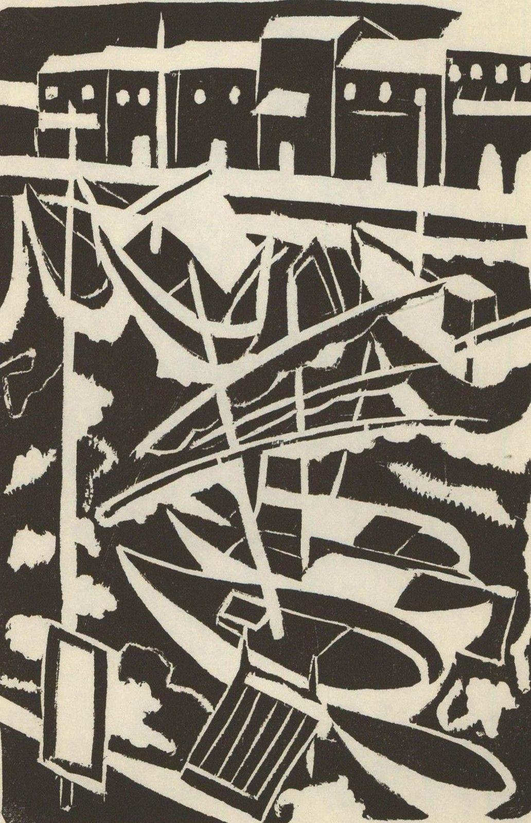 Albert Masri (1927 2020) Mid 20th Century Woodcut, View From The Harbour photo furniture