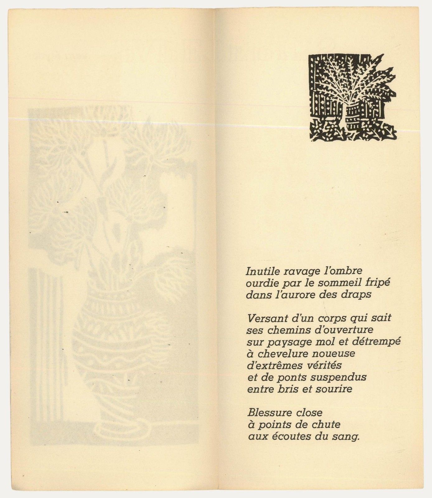 Albert Masri (1927 2020) Mid 20th Century Woodcut, A Poem By Vera Feyder photo for sale