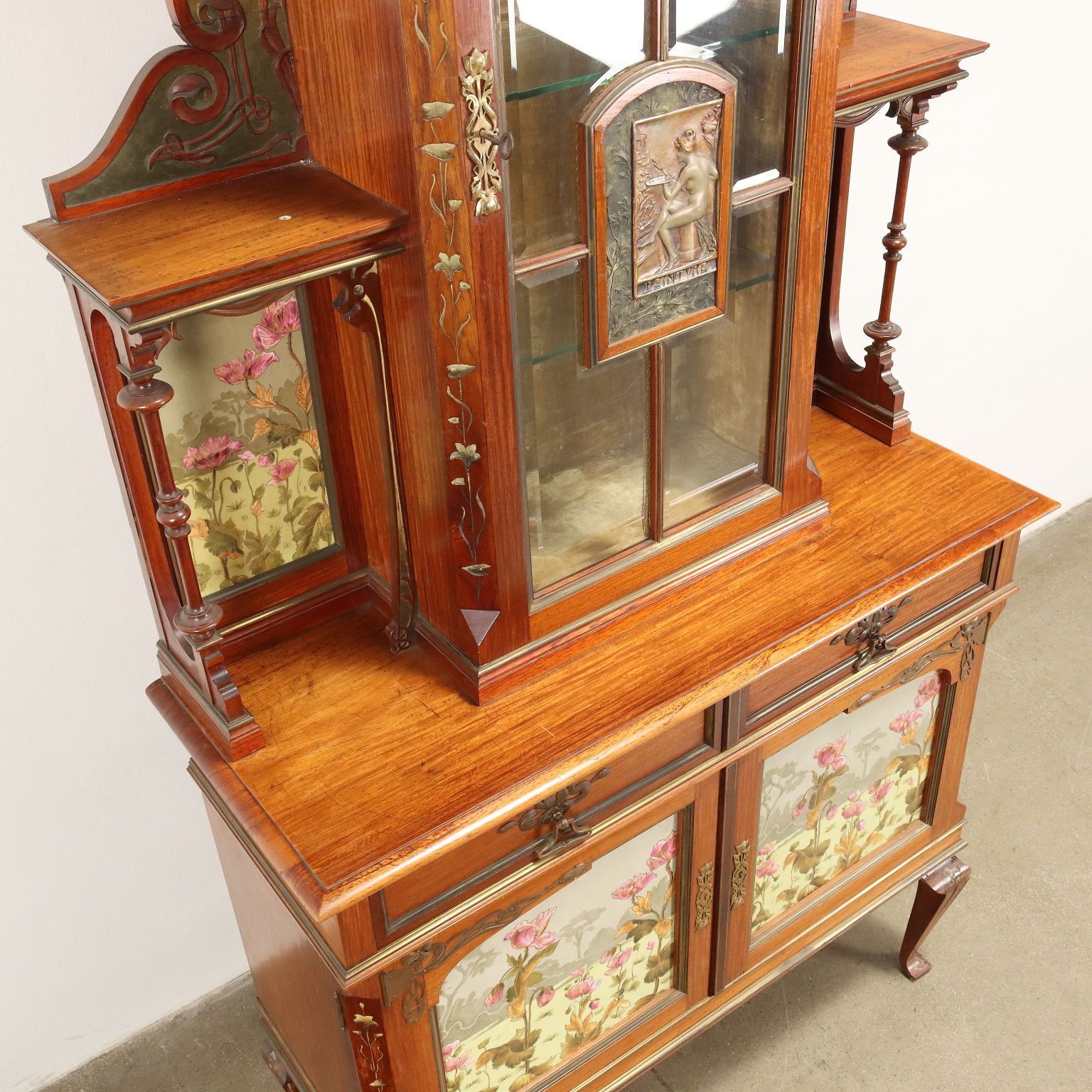 photo vintage Showcase Art Nouveau Mahogany Italy XIX Century