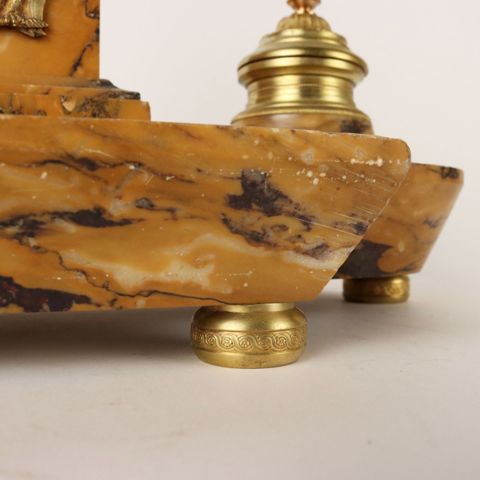 photo furniture Inkwell In Yellow Marble And Gilded Bronze Italy XIX Century