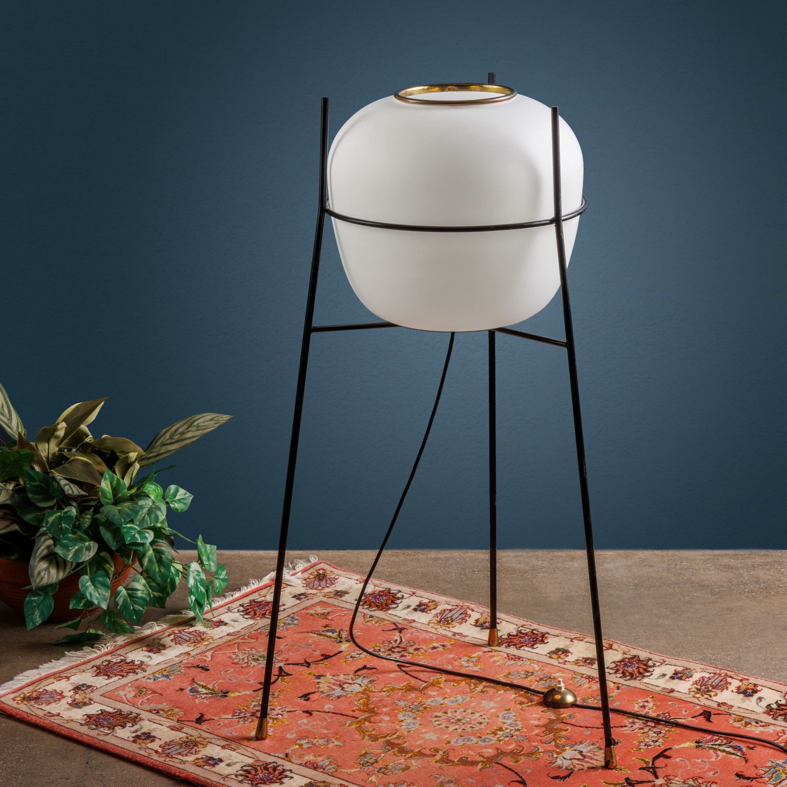Vintage Stilnovo Floor Lamp Brass Glass Design Italy 1960s photo furniture