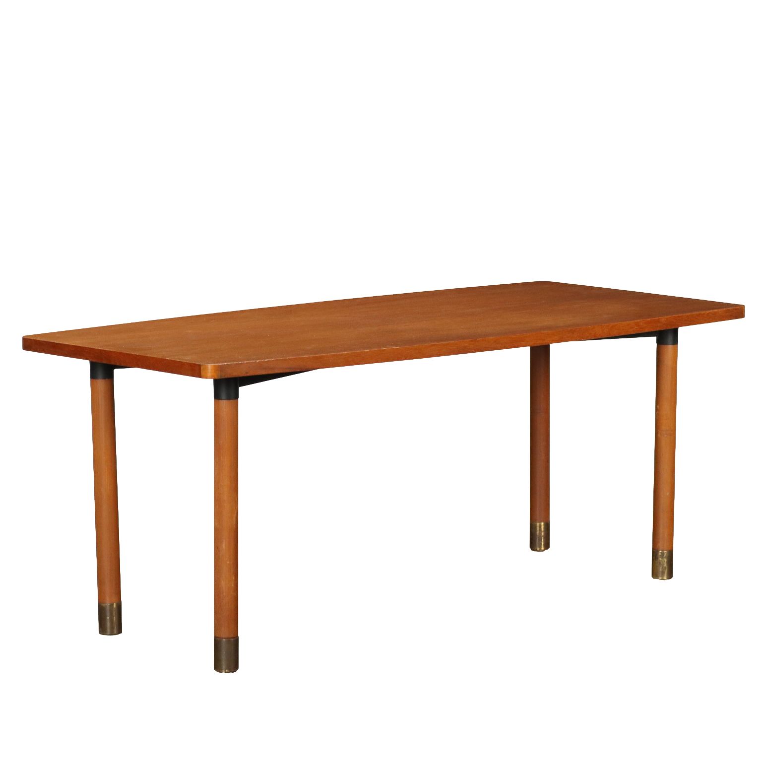 Vintage 1960s Elegant Table Teak Brass Feet Design Italy