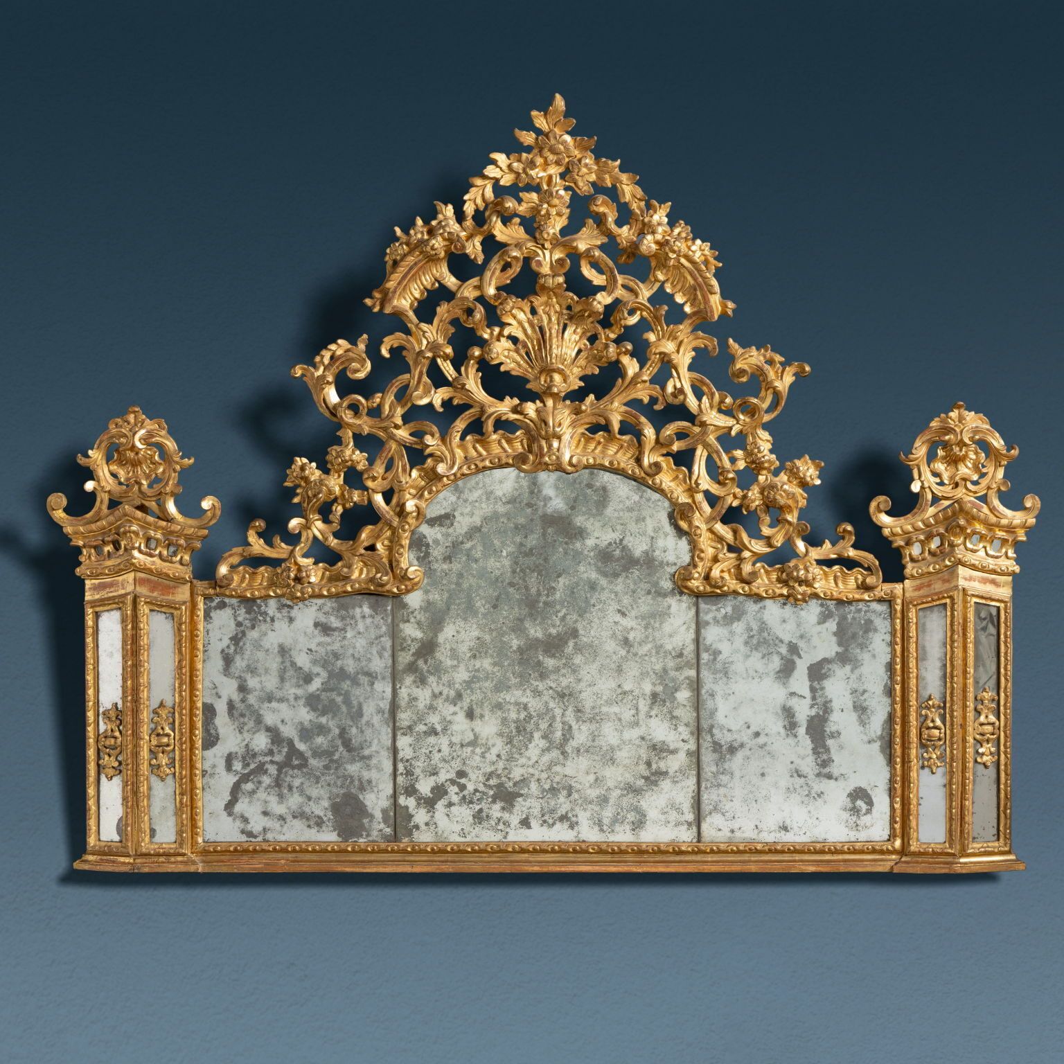 Baroque Chimney Gilded Wood Original Mirrors XVIII Century