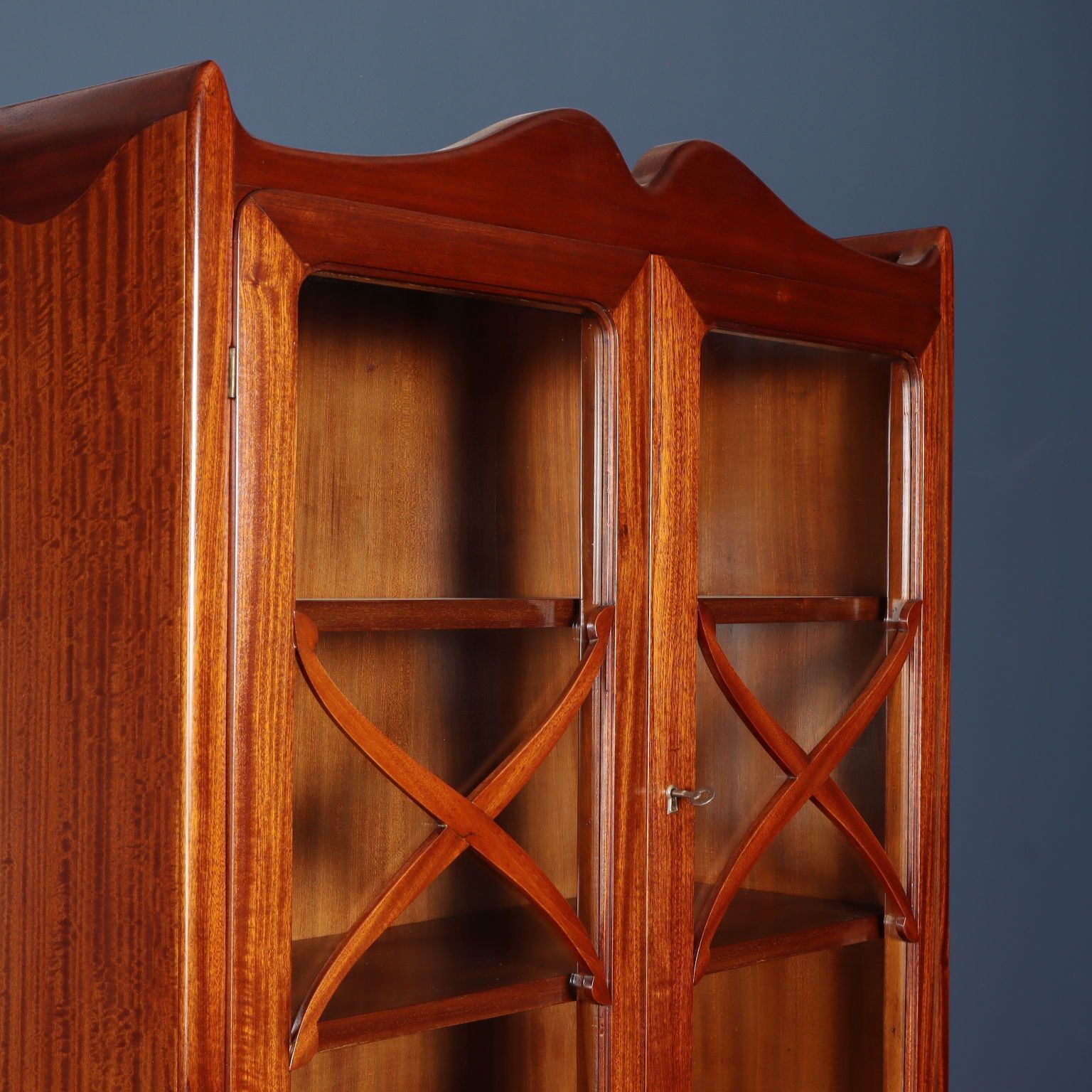 Vintage Trumeau Mahogany Wood Veneer Italy 1950s photo for sale
