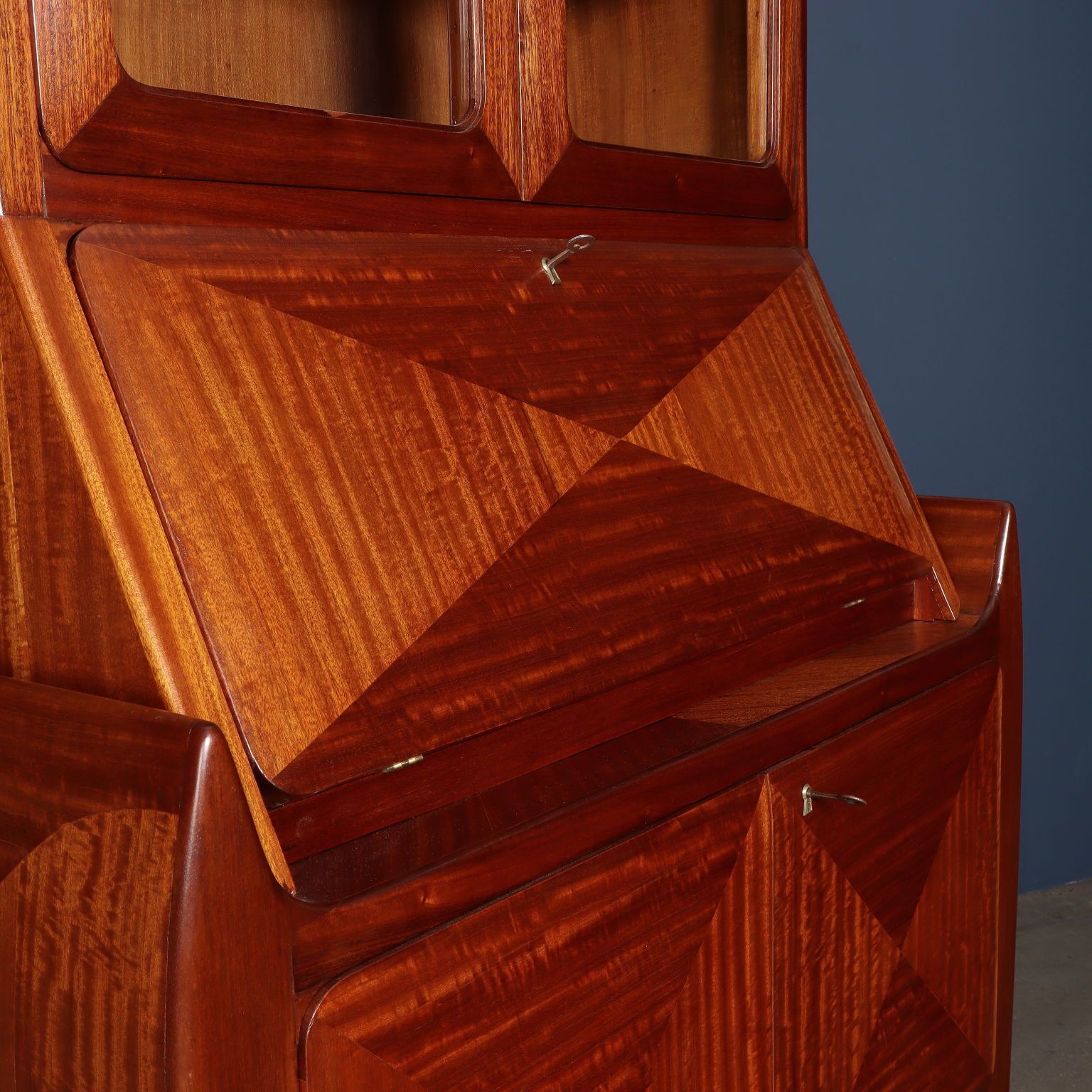 Vintage Trumeau Mahogany Wood Veneer Italy 1950s photo buy