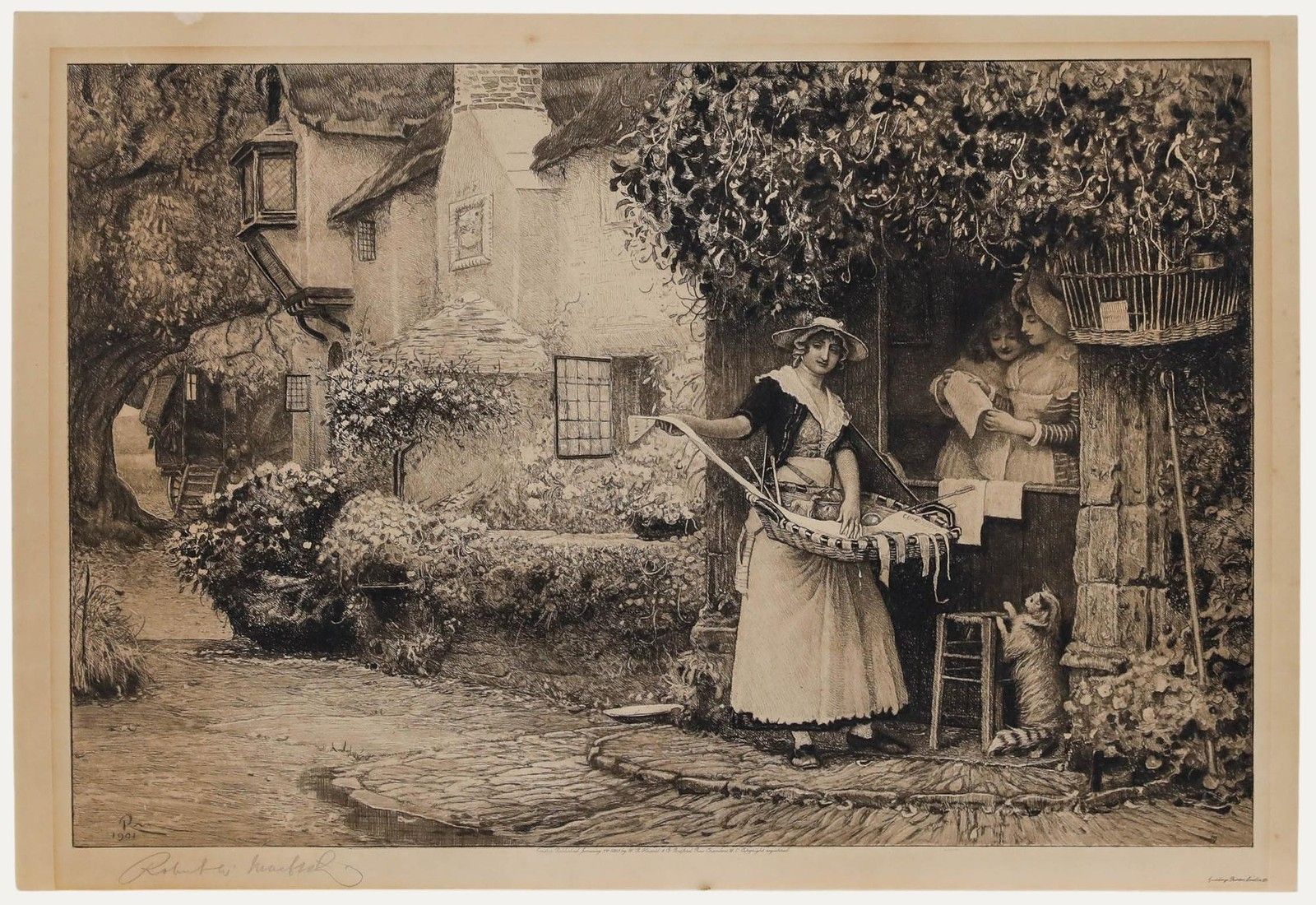 Robert Walker Macbeth Ra (1848 1910) 1901 Etching, A Woman Selling Her Wares