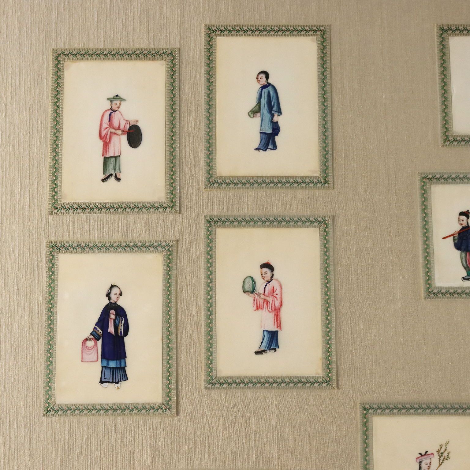 Antique Chinese Figures Tempera On Pith Paper Qing Era China photo Art